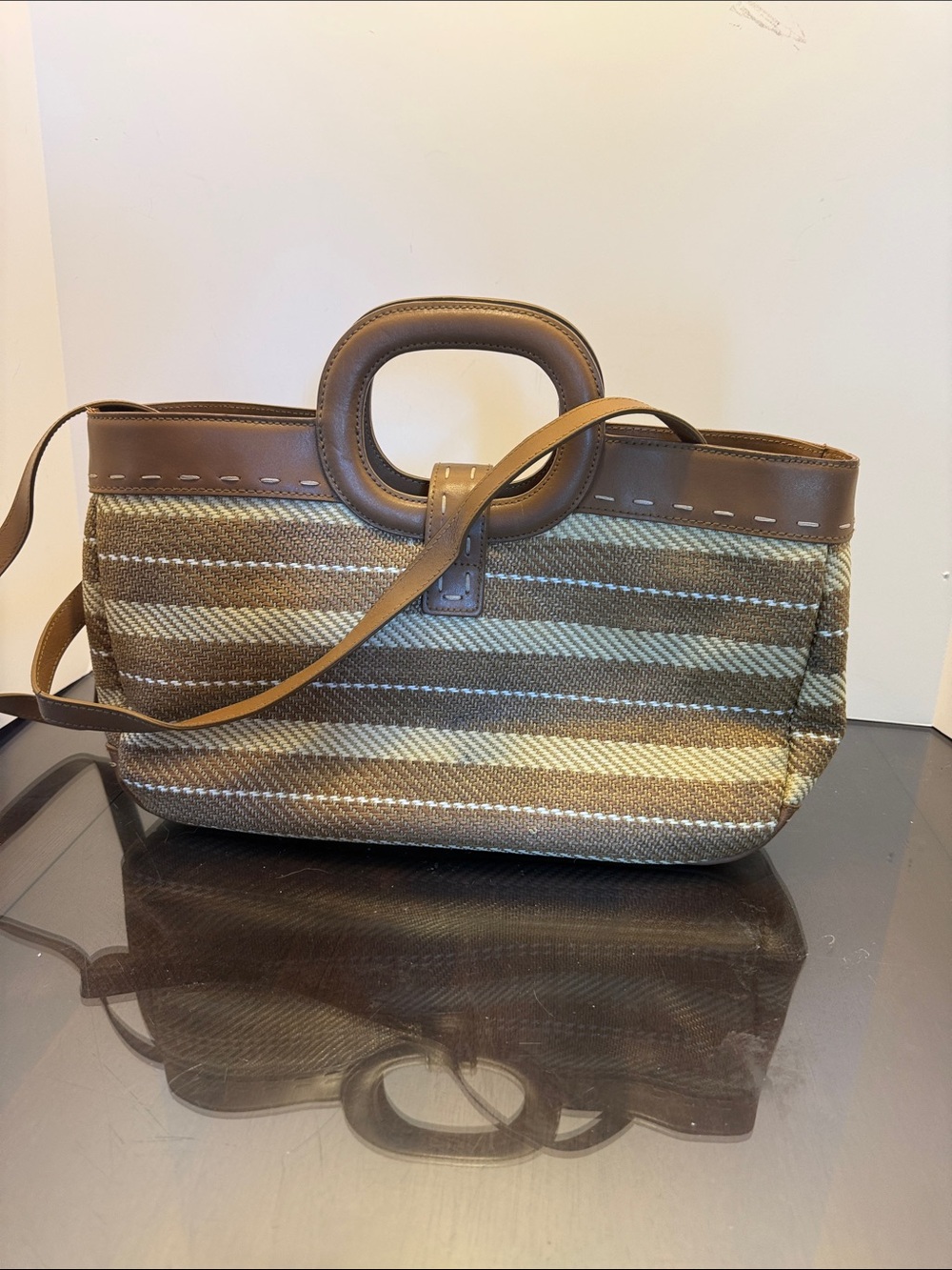 Valerie Stevens Brown and Cream Striped Woven Tote NWT - Picture 5 of 12